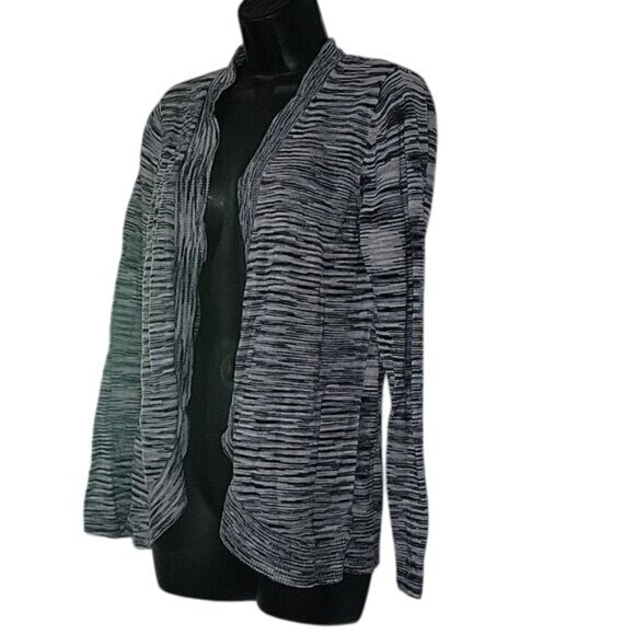Croft & Barrow Womens Open Front Cardigan Sweater M Gray & White Lightweight Kni - Picture 3 of 6